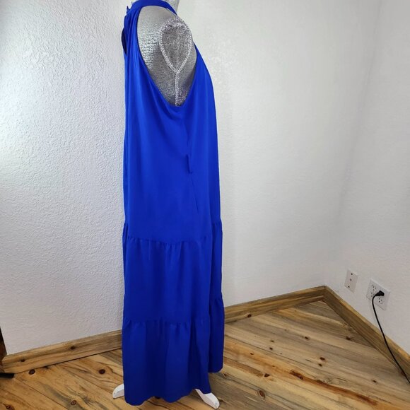 PRETTY GARDEN BLUE Maxi Halter Neck Ruffle Hem Dress Size XL - Picture 7 of 12